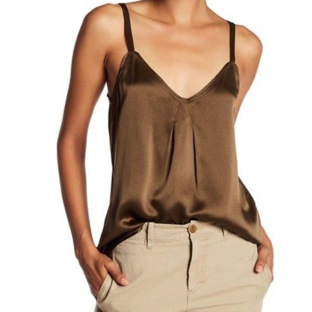Vince 100% Silk V-Neck Tank Top | Size M | Brown | Like New